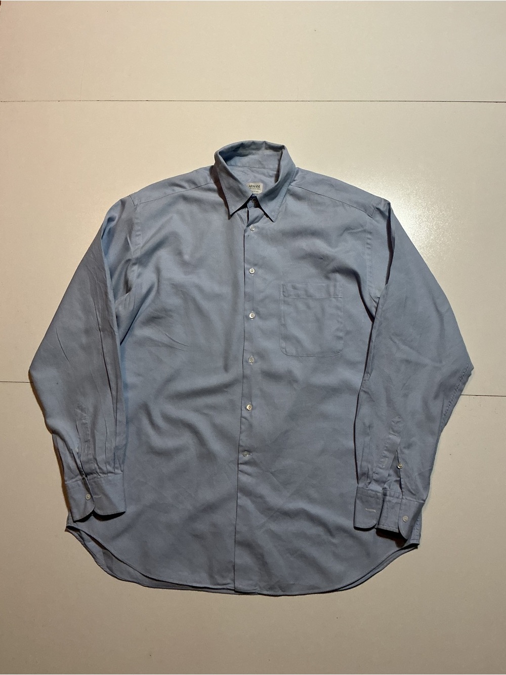 Armani Collezioni Made In Italy Blue Button Front Pocket Men's Dress Shirt
